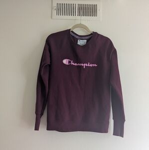 90s Champion Burgundy Sweatshirt with Pink Logo